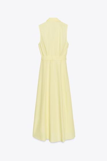 POPLIN MIDI DRESS WITH BELT - Yellow by Zara - Image 8