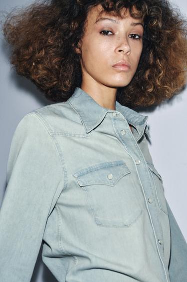 Zara ZW COLLECTION WASHED DENIM SHIRT - Light blue - Image 0