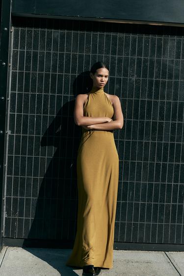 OPEN BACK HALTERNECK LONG DRESS - Light khaki by Zara