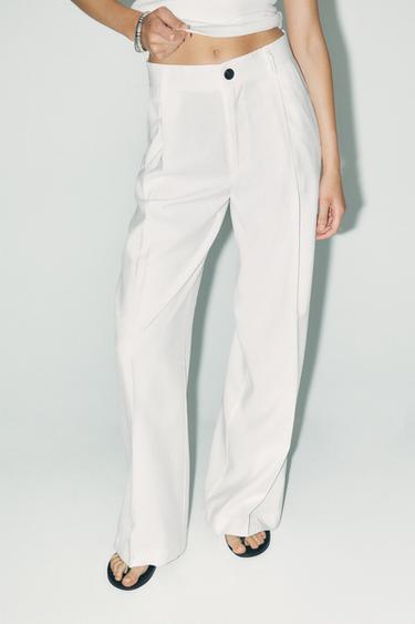 Zara PLEATED HIGH-WAISTED PANTS - Oyster-white