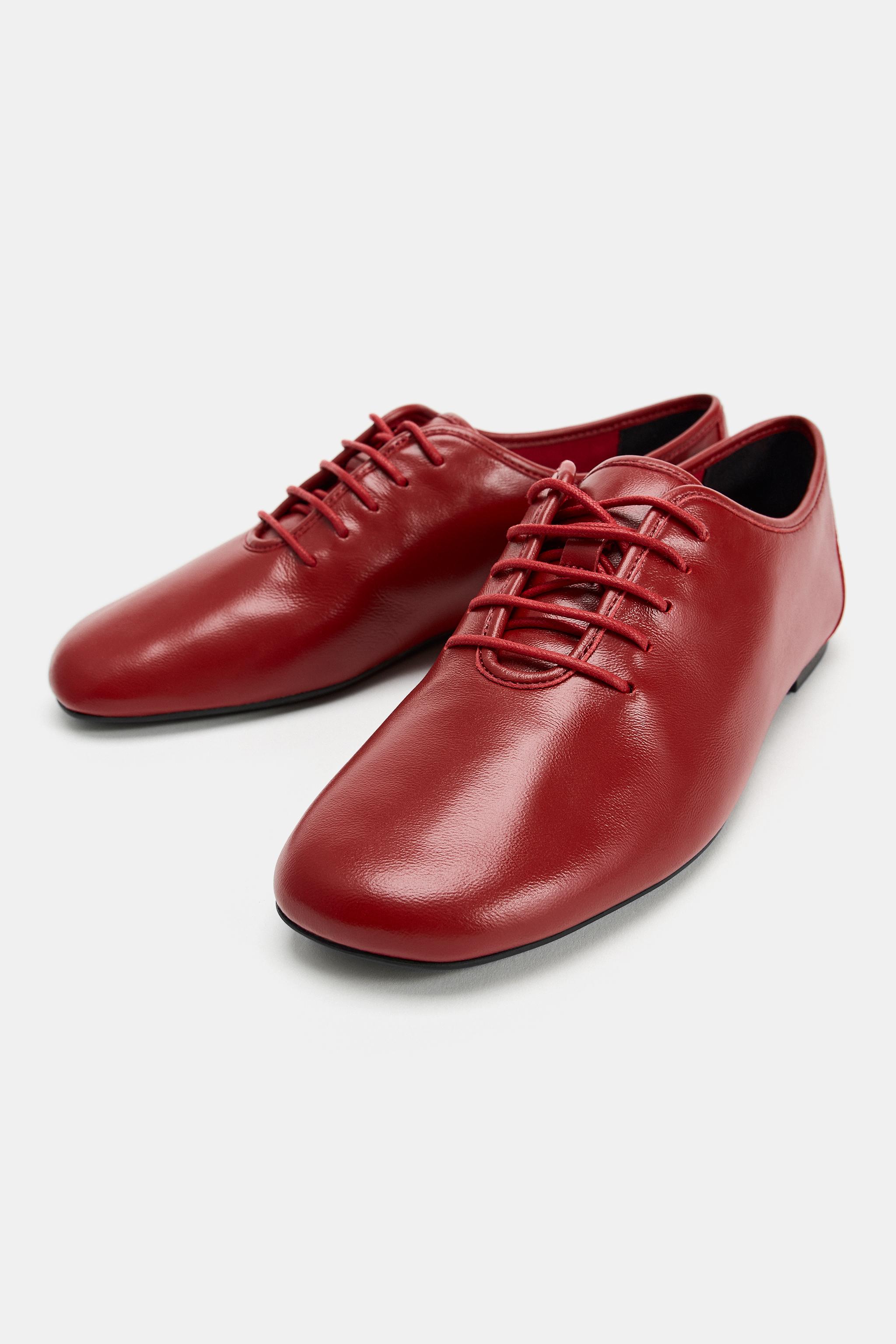 Обувь Zara LEATHER LACE-UP FLATS — фото 2