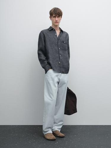 Sobrecamisa delavé regular fit lino - Azul de Zara - Imagen 0