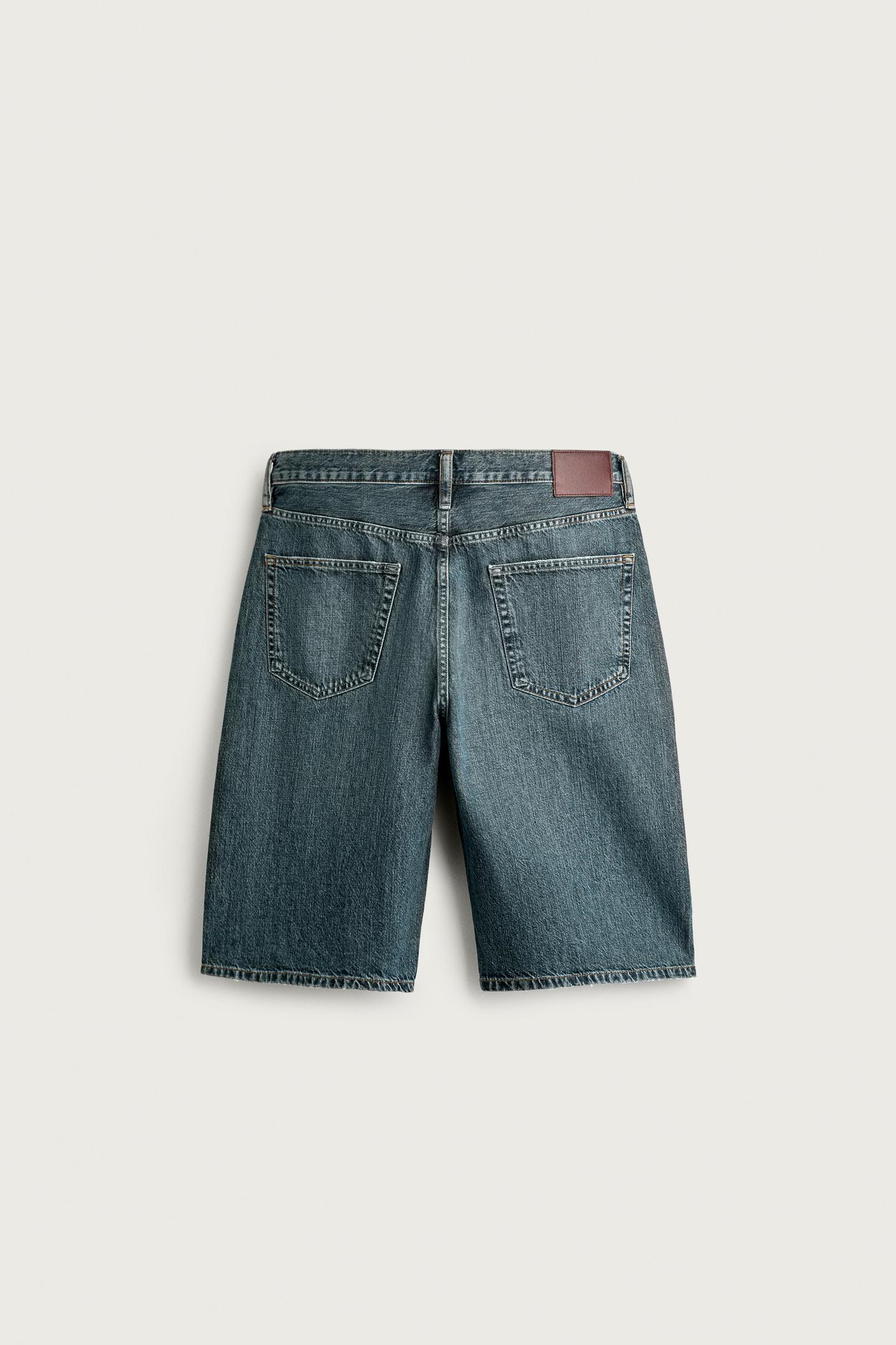 Мужские шорты Zara Loose Fit Denim Shorts, цвет: Синий / Зелёный — фото 7