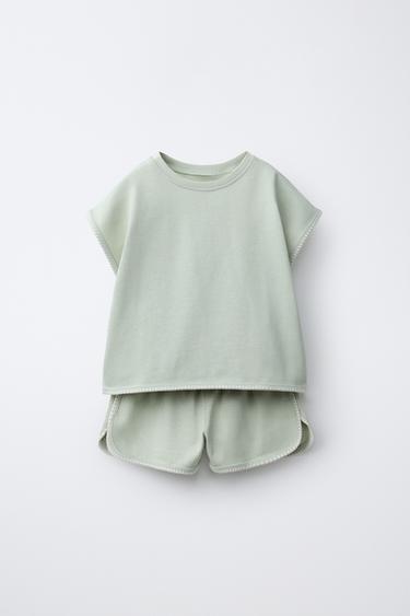 CONJUNTO CAMISETA Y BERMUDA CONTRASTE - Verde agua de Zara