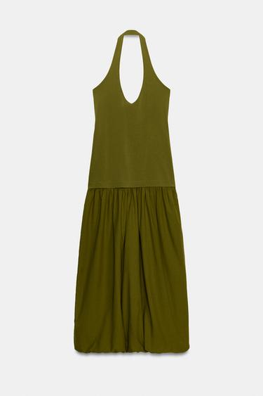 ROBE BALLON BIMATIÈRE - Vert olive de Zara