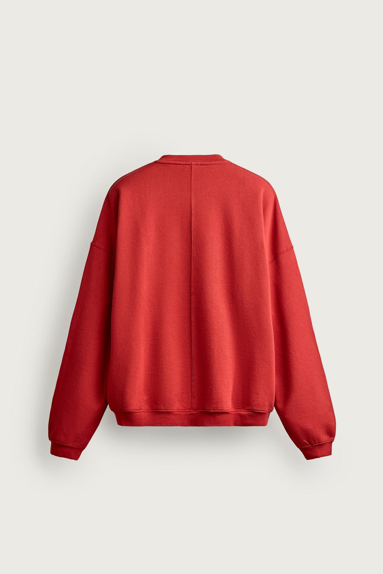 WASHED RELAXED FIT CREWNECK SWEATSHIRT — Red