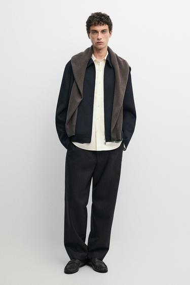 Zara 100% wool striped relaxed fit trousers - Navy blue - Image 0