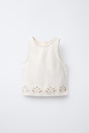 TOP DENIM BORDADO - Crudo de Zara