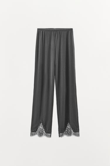POINTELLE LACE TROUSERS - Dark grey by Zara