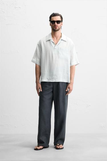 100% LINEN POLO SHIRT - Light grey by Zara - Image 0