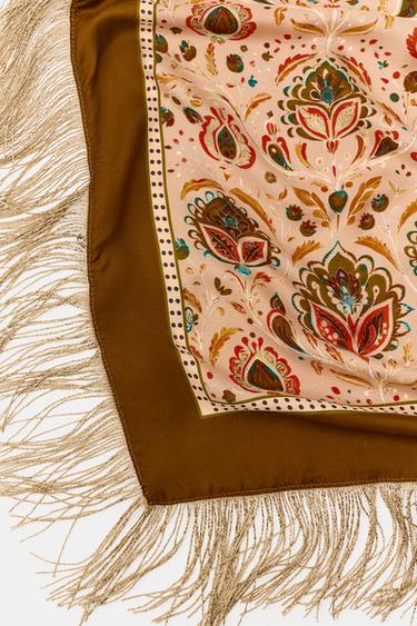 FOULARD IMPRIMÉ AVEC SOIE ET FRANGES - Écru de Zara - Image 3