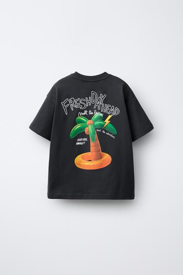 T-SHIRT IMPRIMÉ PALMIER - Noir de Zara - Image 1