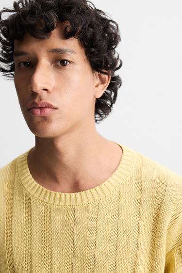 PULL 100 % LIN CÔTELÉ - Jaune de Zara - Image 5