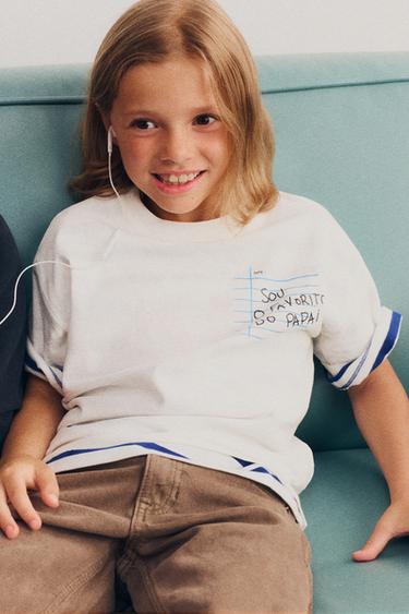 CAMISETA COM ESTAMPA DE TEXTO - Branco-marfim da Zara