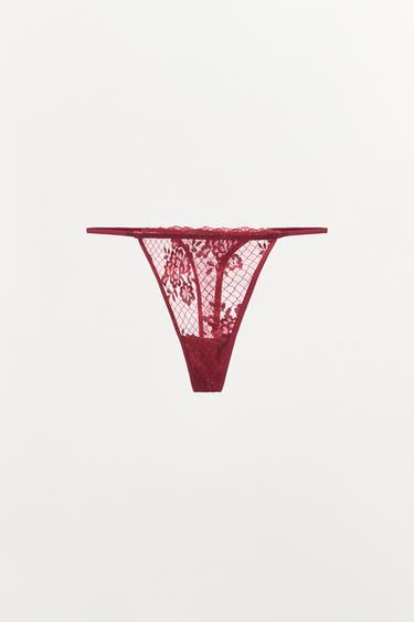 LACE THONG - Burgundy by Zara