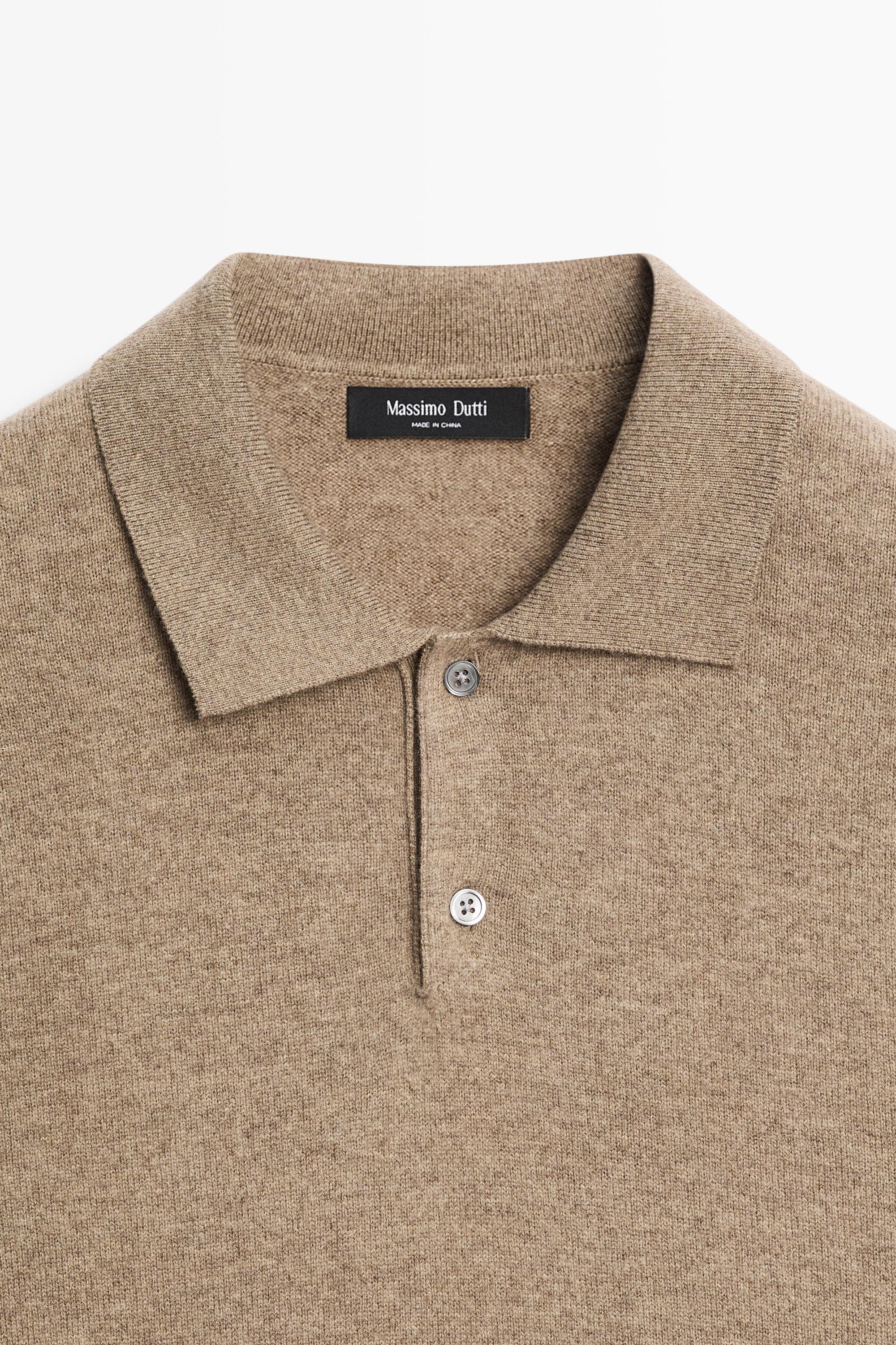 Wool blend knit polo sweater