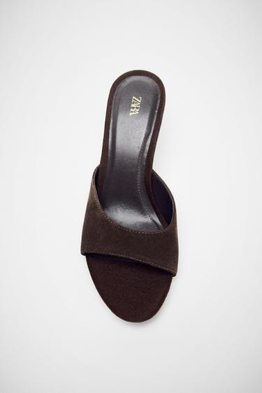 SPLIT SUEDE HEELED SANDALS - Brown by Zara