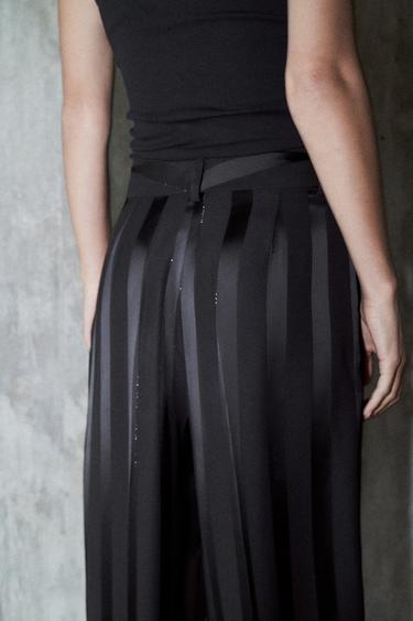 METALLIC THREAD STRIPED JACQUARD TROUSERS - Black by Zara - Image 3