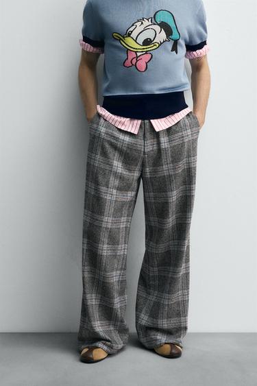 WIDE-LEG CHECK TROUSERS HARRY LAMBERT FOR ZARA X DISNEY - Grey / Blue by Zara - Image 1