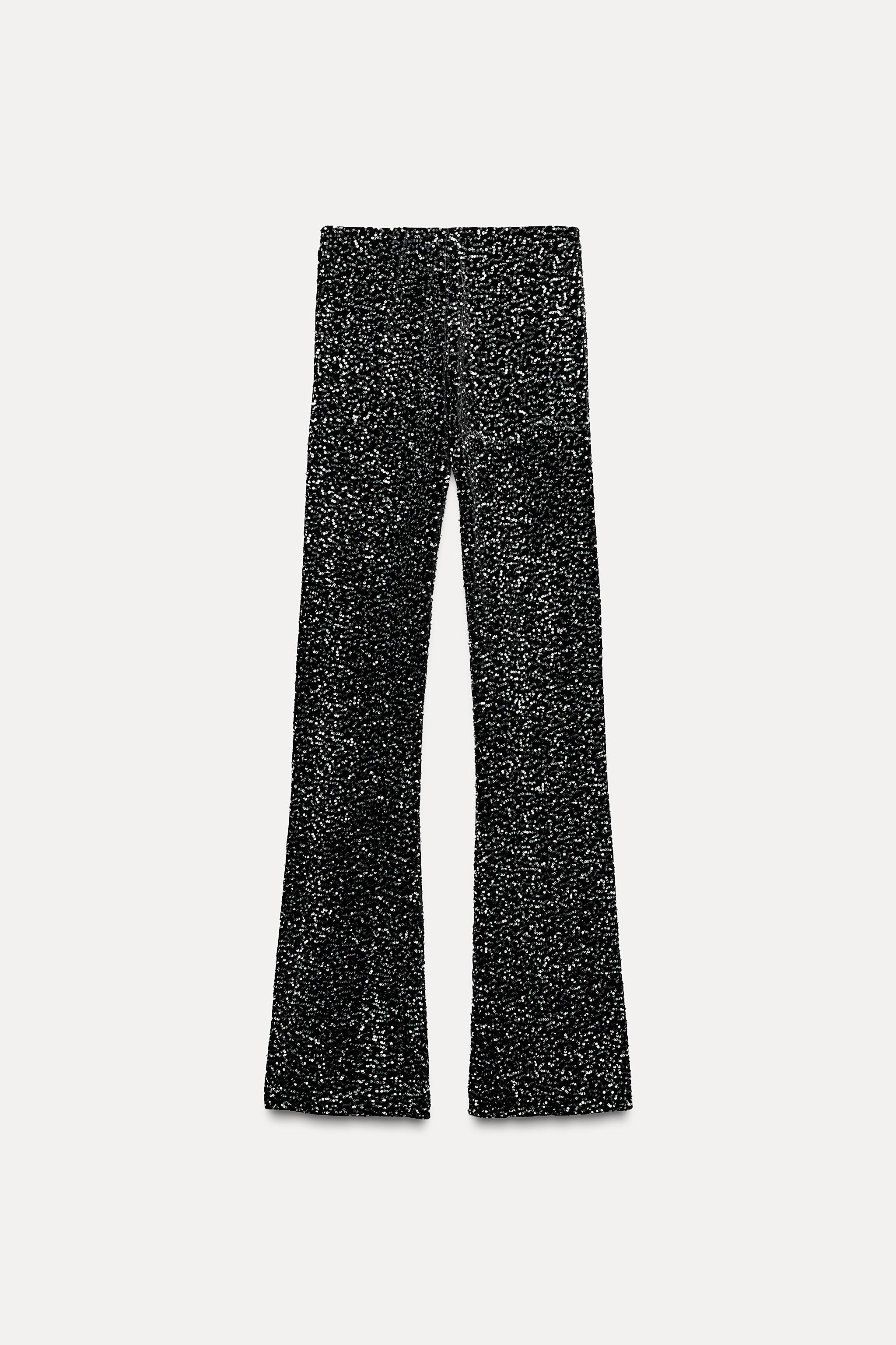 SEQUIN VELVET FLARED LEGGINGS - Black / Silver | ZARA Canada