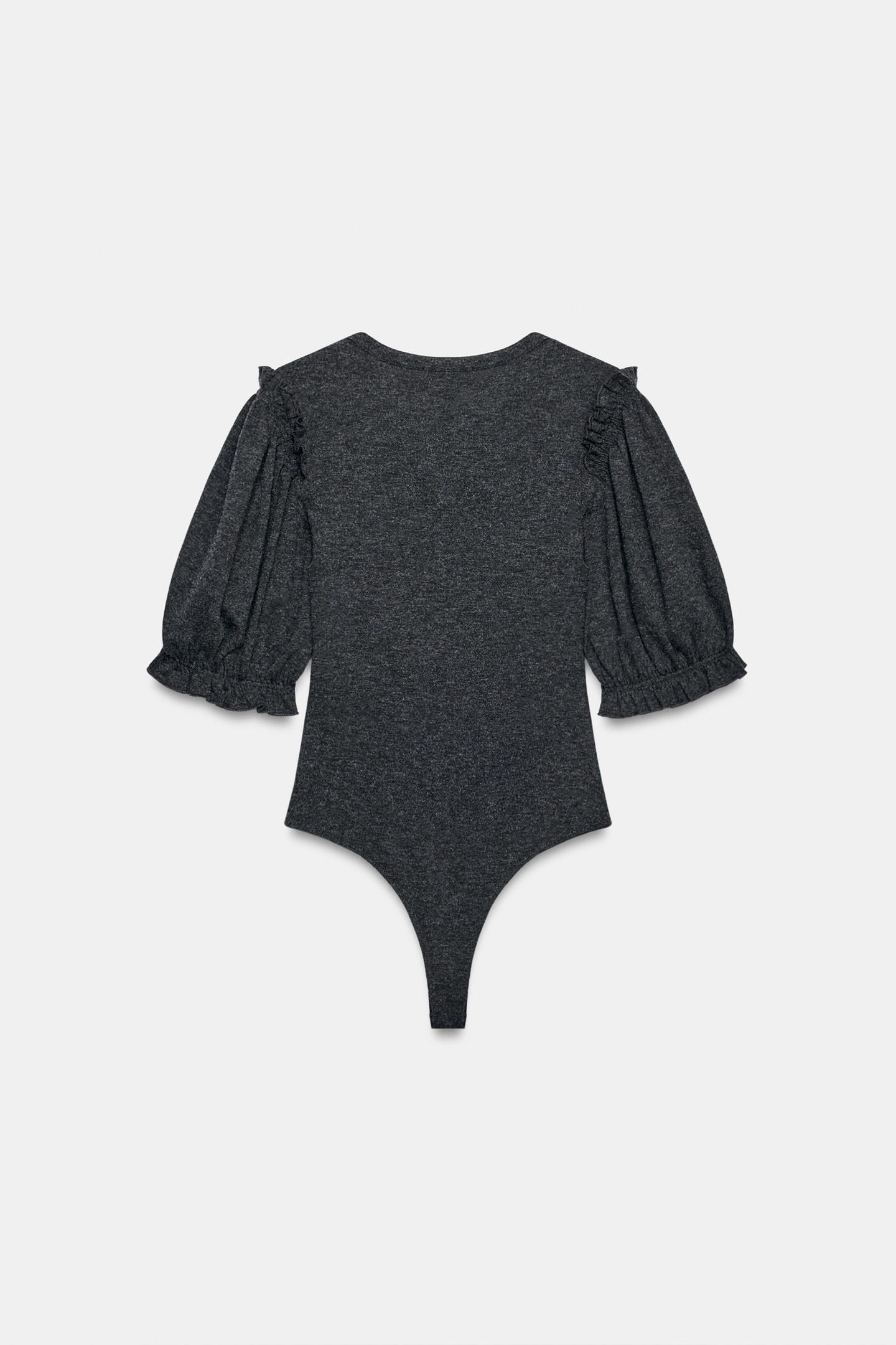 Боди, оборки — Zara, цвет: Тёмный серый — фото 7