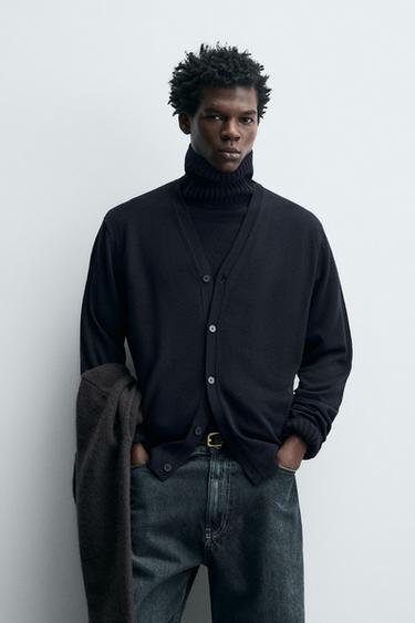 КАРДИГАН 100% ШЕРСТЬ — МОРСКОЙ ТЕМНО-СИНИЙ от Zara