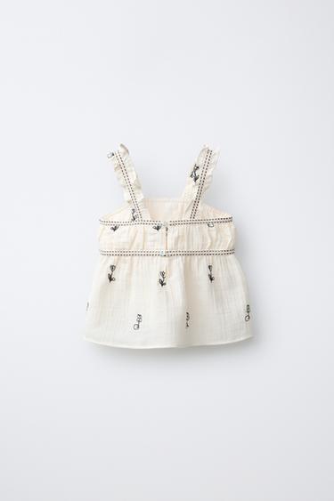 TOP TEXTURÉ BRODÉ - Écru de Zara - Image 1