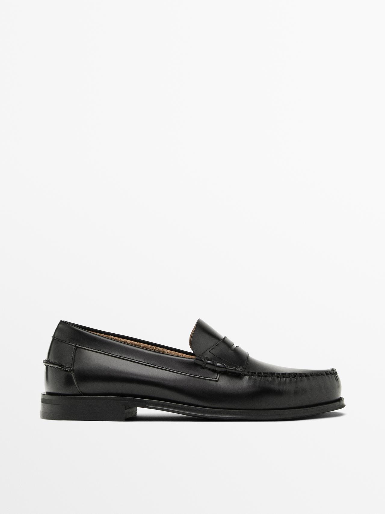 Leather loafers with penny strap — Black