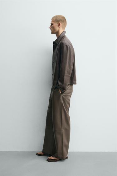 BLOUSON COUPE CARRÉE EN CUIR - Chocolat de Zara - Image 3