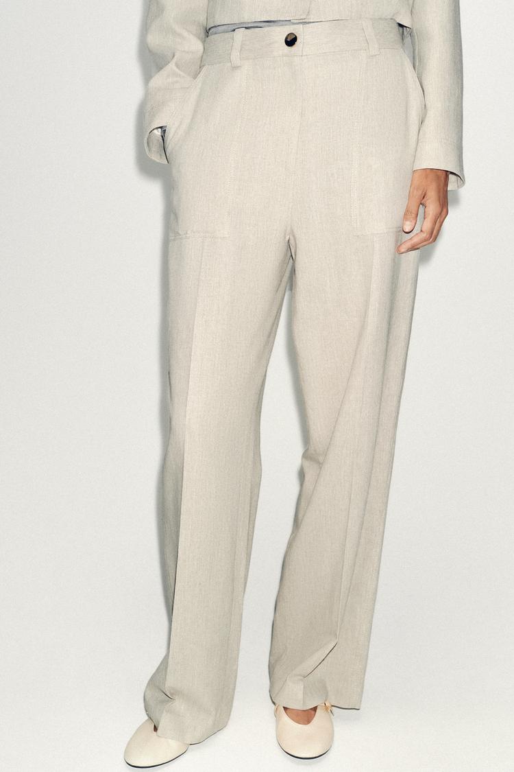 TOPSTITCHED STRAIGHT LEG PANTS