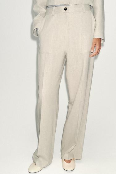 STRAIGHT FIT TOPSTITCHING TROUSERS - Sand by Zara