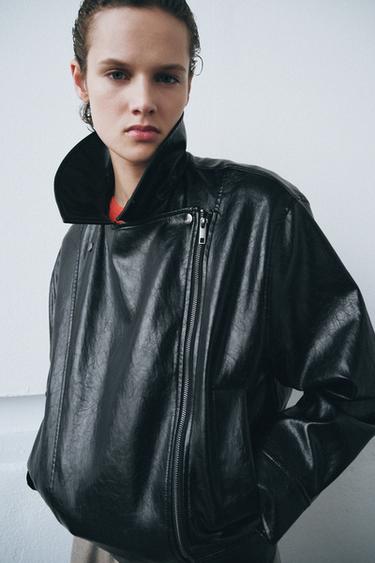 ZW COLLECTION LEATHER EFFECT JACKET - Black by Zara - Image 3