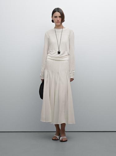 Zara Wool blend flared midi skirt - Studio - Ecru