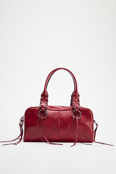 Zara CRACKLED EFFECT BOWLING BAG - Red