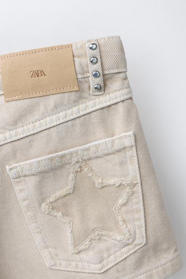 STUDDED STAR DENIM BERMUDA SHORTS - Ecru by Zara - Image 3