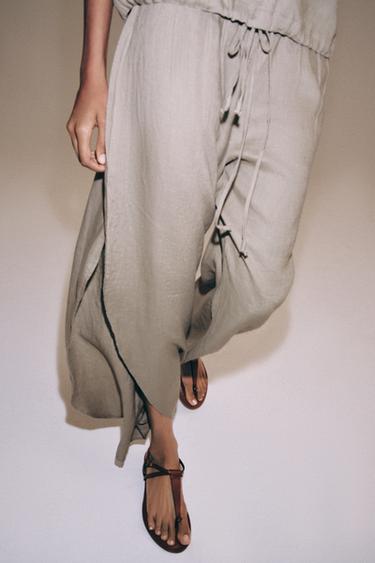 PANTALON 100% LIN OUVERTURES ZW COLLECTION - Marron / Taupe de Zara