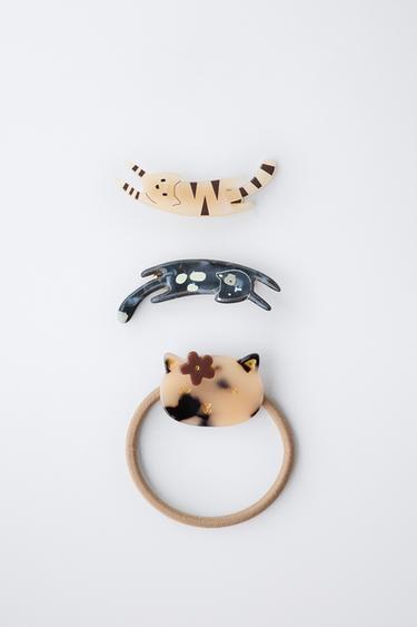 PACK OF KITTEN HAIR TIE AND CLIPS - Tortoiseshell by Zara