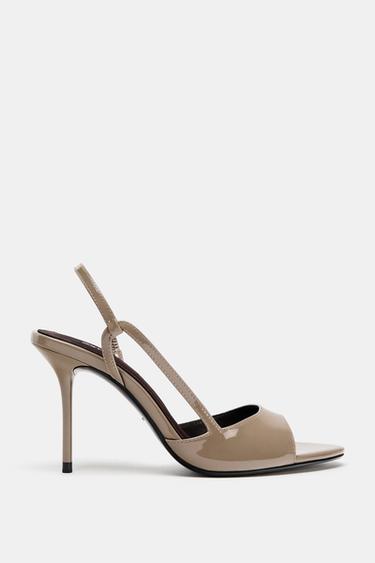 PATENT-EFFECT HEELED SANDALS - Taupe Grey by Zara