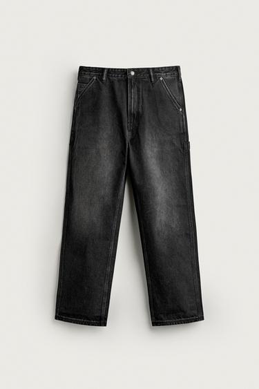 JEANS RELAXED FIT BOLSILLO CARPINTERO - Carbón de Zara