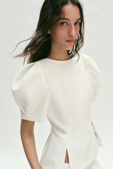 PUFF SLEEVE TOP - Ecru by Zara - Image 6