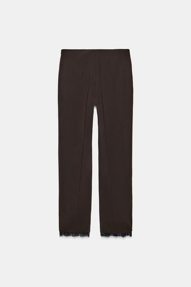 PANTALON CROPPED DENTELLE - Marron de Zara - Image 3
