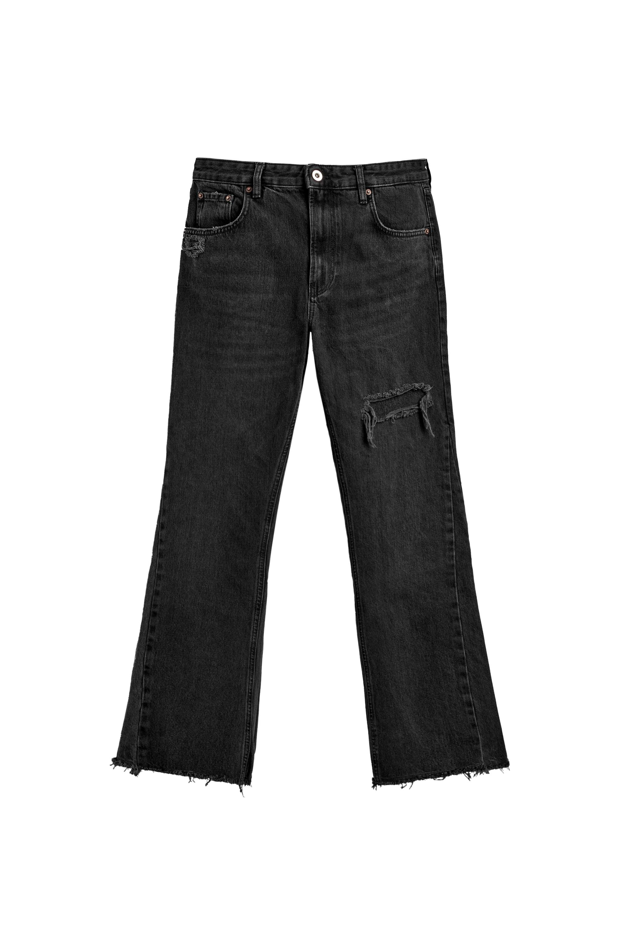 ダメージ加工フレアフィットデニムパンツ - ブラック | ZARA Japan / 日本