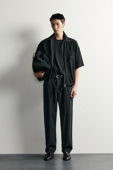RELAXED LINEN - COTTON TROUSERS - Black by Zara