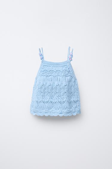TOP EN MAILLE FANTAISIE Bleu ciel ZARA France