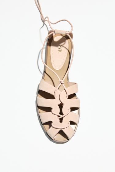 Zara TIED SPLIT LEATHER FISHERMAN SANDALS - Pink