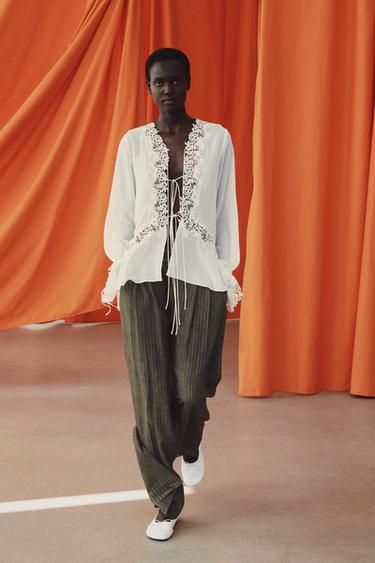 ZW COLLECTION LACE COMBINED BLOUSE - Ecru by Zara