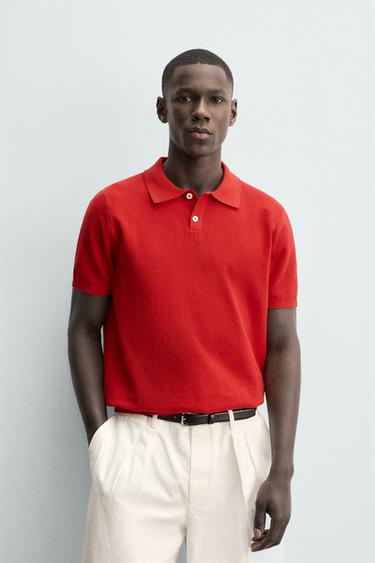 POLO RAJUT REGULAR FIT BERTEKSTUR - Merah dari Zara