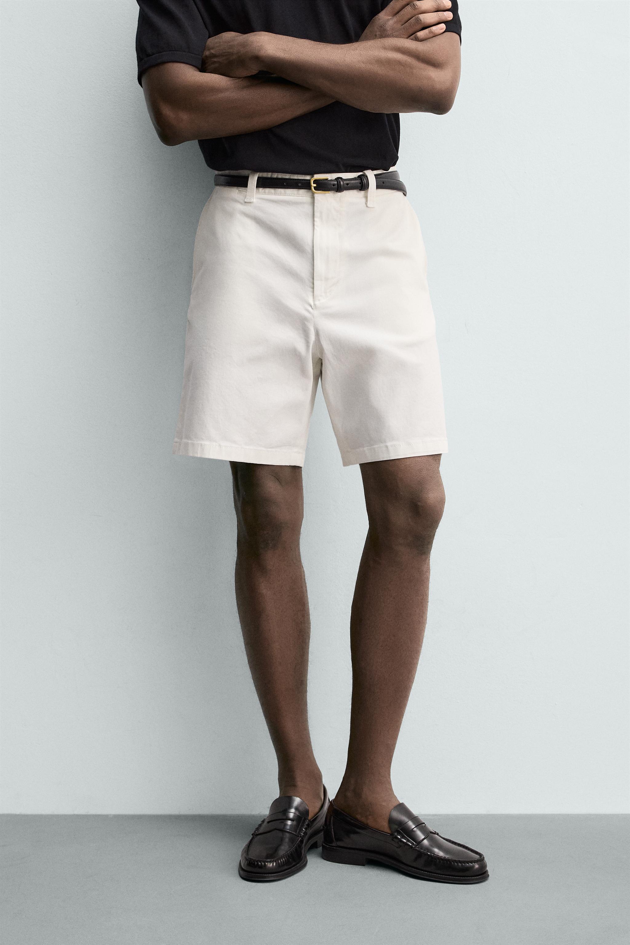 REGULAR FIT CHINO BERMUDA SHORTS — Oyster-white