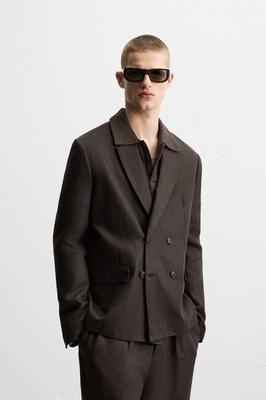100% LINEN SUIT BLAZER - Brown by Zara