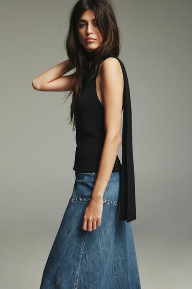 FALDA DENIM TRF TACHAS - Azul de Zara